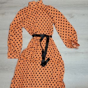 Metamorphosis Girl Large orange & black Polka Dot Pleated Dress NEW [87]